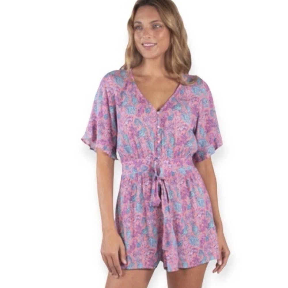 Simply Southern Seahorse V-Neck Shorts Beach Preppy Cute Romper, Women's Large